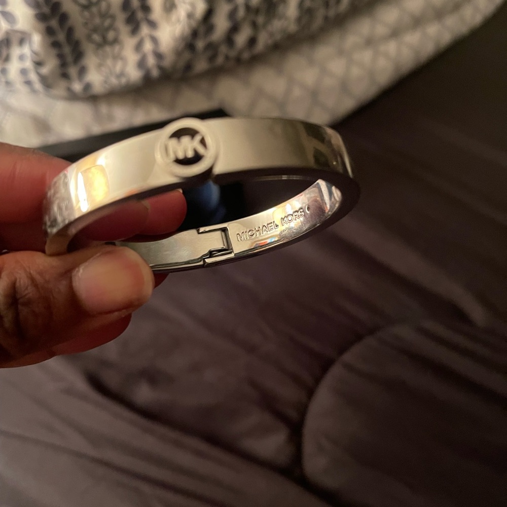 Michael Kors Silver Snap Closure Bangle Bracelet